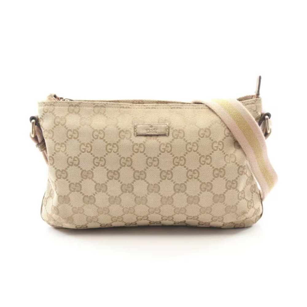 Gucci GG Canvas Shoulder Bag Leather Beige Cream